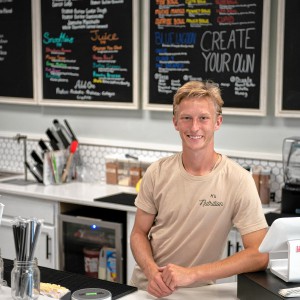 Meeting the right lifestyle: The UMass football player owns K's Nutrition, a 'wellness cafe' in Amherst.